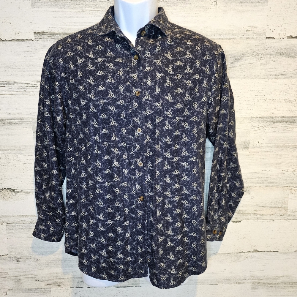 Vintage John Rich & Bros Woolrich Shirt Men's Small Floral Print Button Up Blue